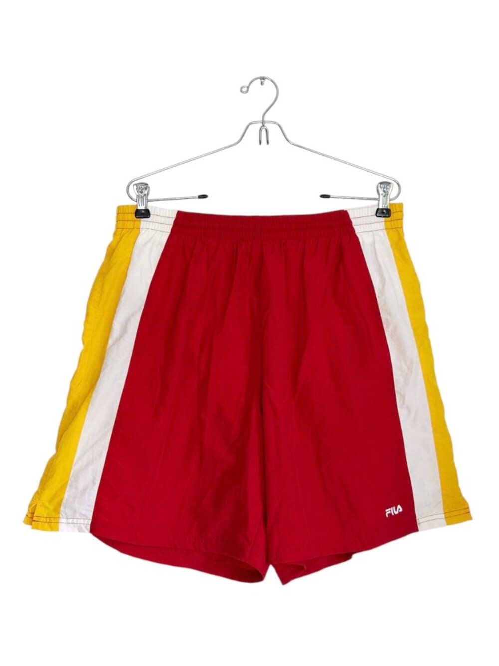 Vintage FILA Men's Colorblock Nylon Swim Shorts Red/Yellow/White - Sz XL
